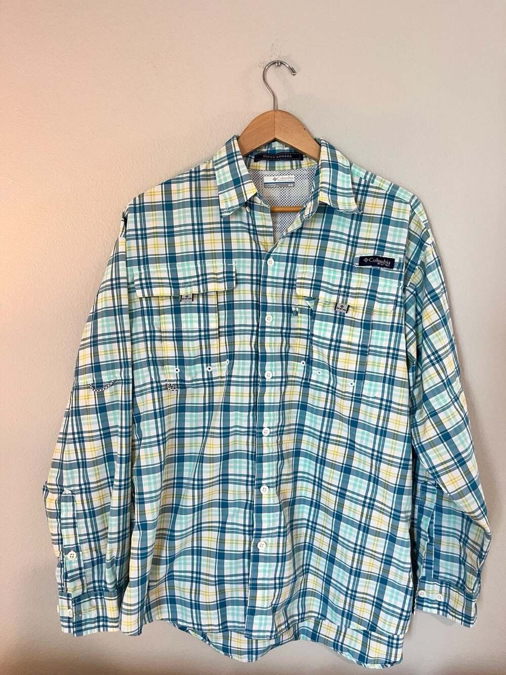 Columbia PFG, Super Bahama Size Checkered Long Sleeve, Fishing, Plaid, M